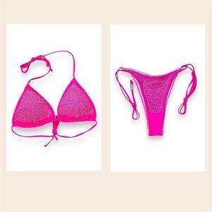NWOT Hot Pink Rhinestone Bikini Set Size XL